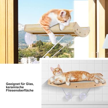 Zonema ZNM Cat Window Perches - Cat Hammock Sisal, Solid Wood Frame, Cat Bed Window with Strong Suction Cups, Cat Hanging Bed Window, Space-Saving Design, Holds up to 18KG