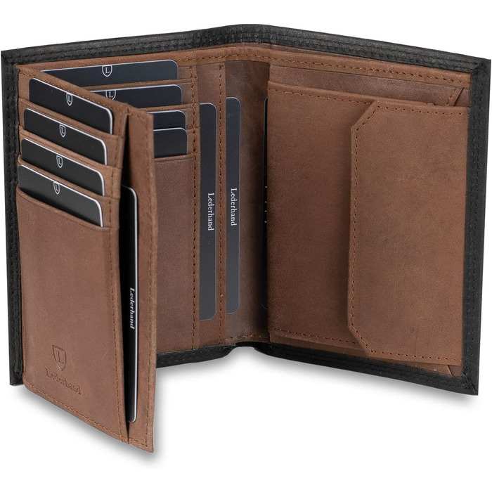 iClassy High-Quality Wallet - Handmade Genuine Leather Wallet, Double-Stitched Portemonnaie (Card Holder) with Coin Pocket and Space for 13 Cards + 1 See-Through Pocket - Gift | (Black/Brown)