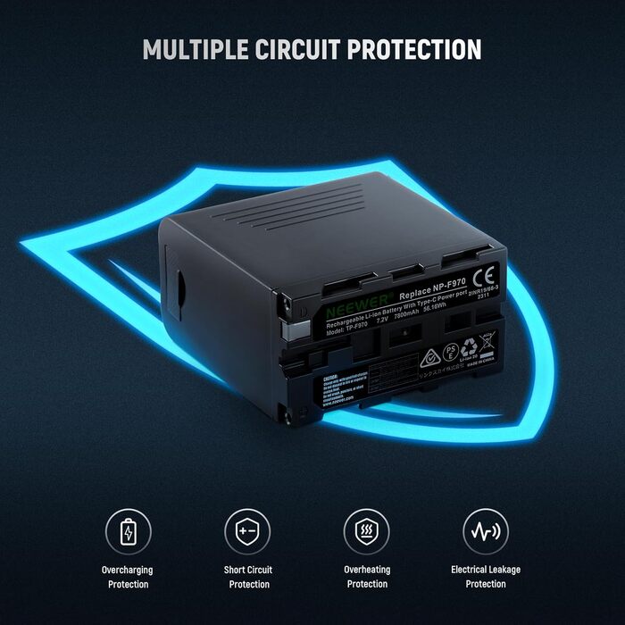 Зарядний пристрій NEEWER Micro USB для акумуляторів Sony NP-F550/F750/F960/F970, NP-FM50/FM70/FM90, QM71D, 91D, NP-F500H/F55H (2 шт. NP-F970)