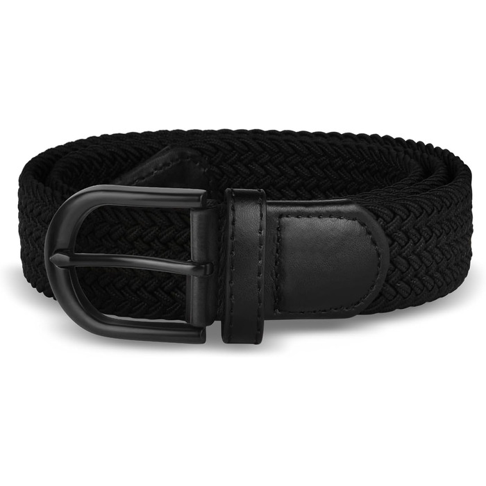Жінський та чоловічий тканинний ремінь Flintronic, еластичний плетений ремінь, ширина 3.3 см, довжина 107 см (для обхвату талії 76-115 см), колір: чорний