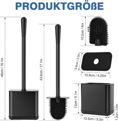 Набір для чищення унітазу FUNPALA з нержавіючої сталі та силікону, 2 насадки, тримач, чорний