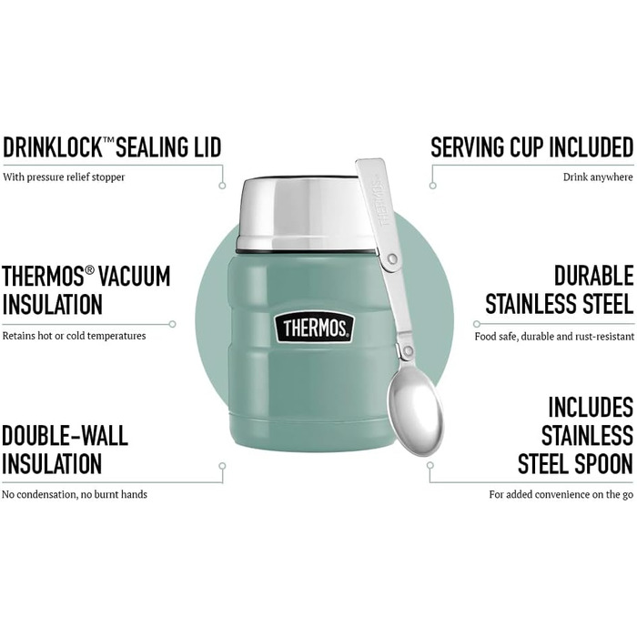 Термос зі сталі нержавіючої King, 470 мл, для їжі, класичний дизайн, колір Duck Egg