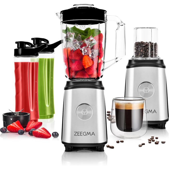 Багатофункціональний блендер ZEEGMA 1050W 4-в-1 з 1л глечиком: блендер, соковичавниця, кавомолка, з набором ножів
