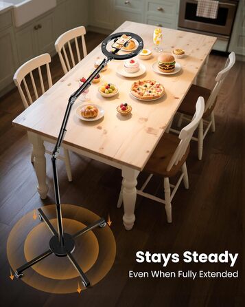 Кріплення для смартфона на штативі з кільцевим світлом для кухні та фуд-відео – штатив з кільцевим світлом для столу | Кільцеві лампи для кухні, випічки, зйомки рецептів, відеозйомки, стріму, контент-мейкінгу, 10 дюймів для столу (10 дюймів для підлоги)