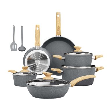 Набір посуду Kitchen Academy індукційний 10 предметів, гранітне антипригарне покриття, товстостінний, без PFOA/PFAS