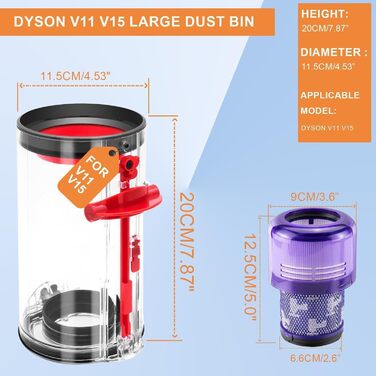 Dyson V11 V15 Filter Bin Assembly - Dust Container Replacement for SV14 SV17 SV15 SV22 SV28 - 970050-01 & 965443-01