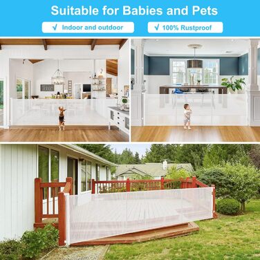 Adjustable Baby Gate with Lock - Expandable Pet Barrier, 150cm Width, 83cm Height, 300cm Total Length (White)