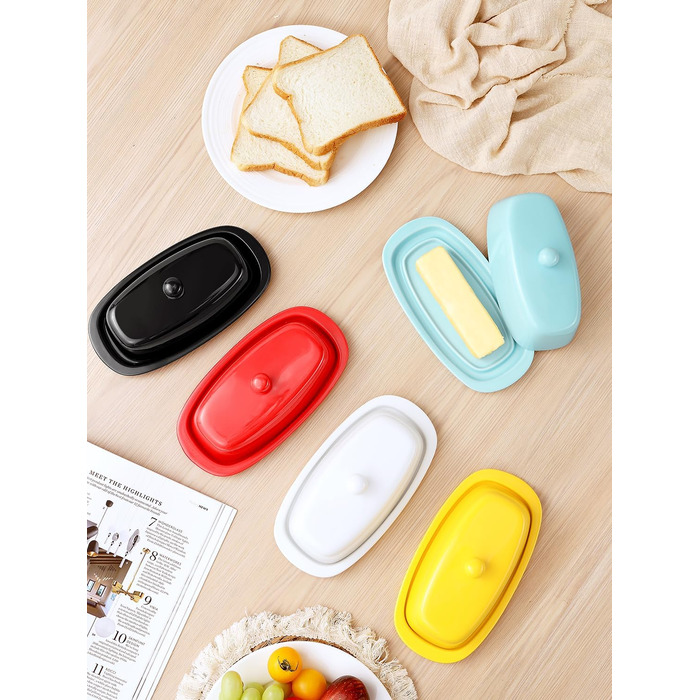 Ceramic Butter Dose with Lid and Knife for Countertop Refrigerator, 20.3 cm, White Butter Holder with Porcelain Lid Knob, Handle for East-West Butter Sticks