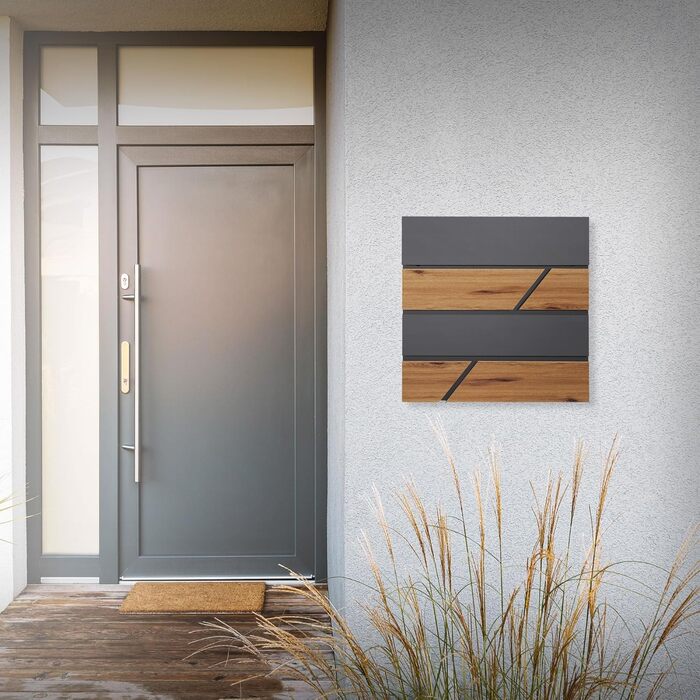 Поштовий ящик ML-Design Anthrazit/Ефект дерева Дуб, сталь, 37x37x11 см. Сучасний настінний поштовий ящик з газетницею, з замком та 2 ключами.