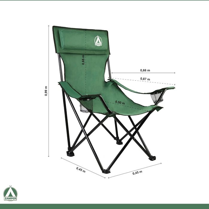 Складний кемпінговий стілець Zamper 150 кг з підсклянником та подушкою для риболовлі та кемпінгу