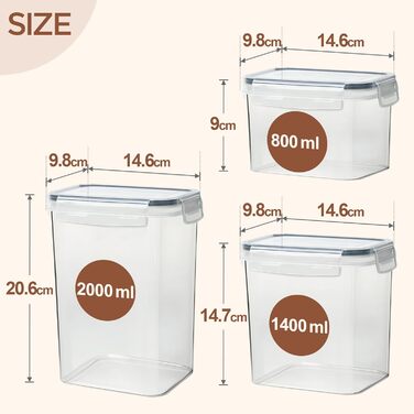 Набір контейнерів для зберігання продуктів ComSaf 2.5L (3 шт.) - герметичні, для борошна, рису, мюслі