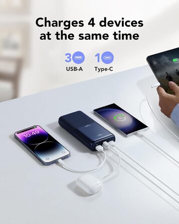 Power Bank VIYISI 30000mAh з LED дисплеєм, 20W PD, 4 виходи та 3 входи, сумісний з iPhone/iPad/Samsung/Huawei