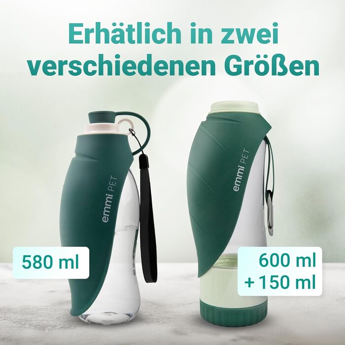 Турбунок для собак Emmi-pet 600 мл з контейнером для корму 150 мл – портативна пляшка для пиття в дорогу для маленьких та великих собак – ідеально підходить для подорожей, походів та активного відпочинку – гігієнічний та легко миється – аксесуари для соба