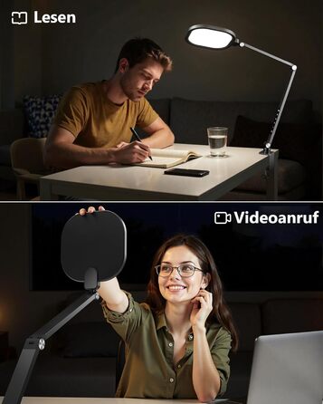 Світлодіодна лампа настільна з регулюванням яскравості, захистом для очей, 3 режими кольору, сенсорне керування, пам'ять, 15W, поворотний кріплення, чорний колір, 1 шт.