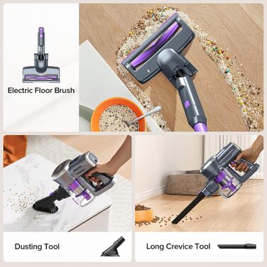 Потужний акумуляторний бездротовий пилосос Lubluelu – 50 хвилин роботи, щітка Anti-Tangle, 2 фільтри, ідеальний для твердих поверхонь, килимів та шерсті тварин, фіолетовий