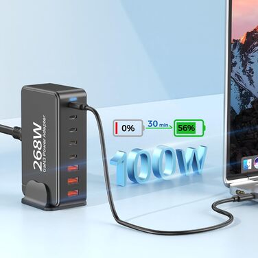 Зарядний пристрій USB-C GaN III 268W: 8 портів, швидка зарядка PD для iPhone, Samsung, MacBook, Dell, Steam Deck та інших пристроїв