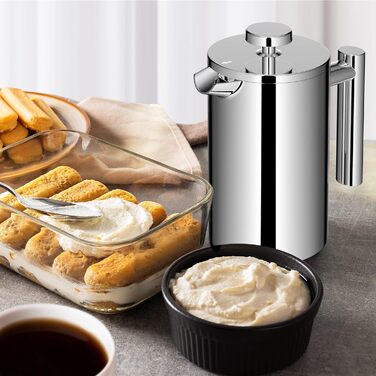 Make a French Press Coffee Maker, 21Oz Stainless Steel French Press with 3-Level Filtration System, Double-Walled Insulated French Press with 3 Filters and 1 Metal Spoon 600ml Silver