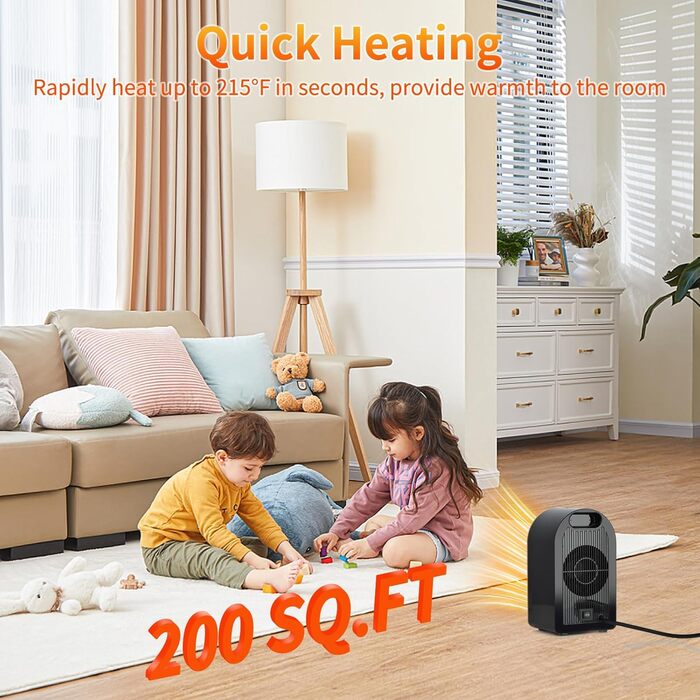 Електрична теплова гармата 2000W з пультом керування, 58 см, 70° обертання, 3D-полум'я, LED-дисплей, ECO-режим, таймер 12 годин - для дому, чорна