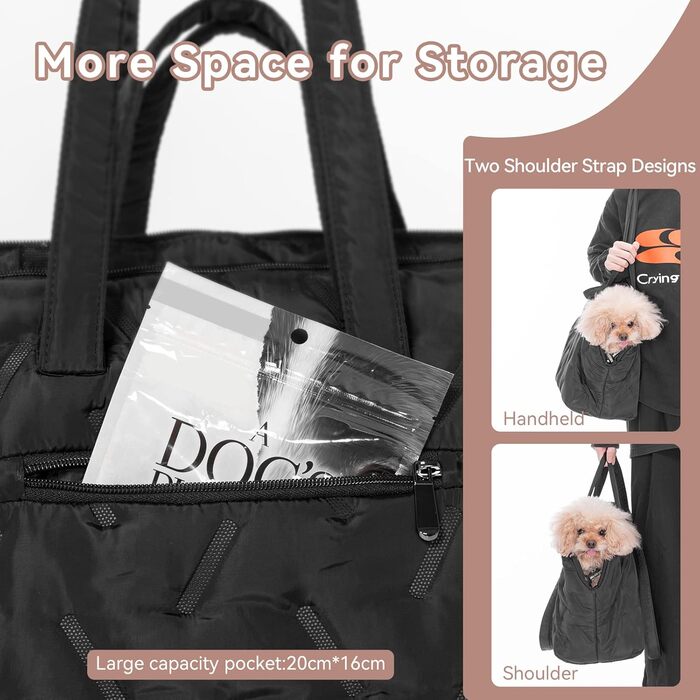 Сумка-переноска для собак та цуценят, 40x20x24 см, Khaki (M, Чорний)