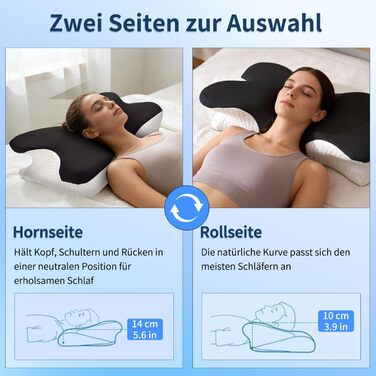 Подушка для шиї та голови з 3D підтримкою, Memory Foam, ергономічна для сну на боці, спині та животі (сіра, 60x33x10/17см)