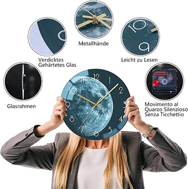 VIKMARI Glass Wall Clock Silent-Non Ticking Wall Clocks - Quality Quartz Battery-Operated Round 12 Inch (Earth Pattern)