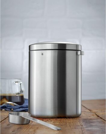 Канistra для кави WMF Kult Tee з нержавіючої сталі на 500г, з мірною ложкою, для кавових зерен та меленої кави, Cromargan® нержавіюча сталь, придатна для миття в посудомийній машині