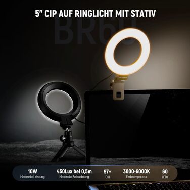NEEWER Ring Light 5' з міні-штативом для відеоконференцій, стрімінгу та макіяжу. Комплект для монітора, веб-камери, ноутбука, смартфону. BR60