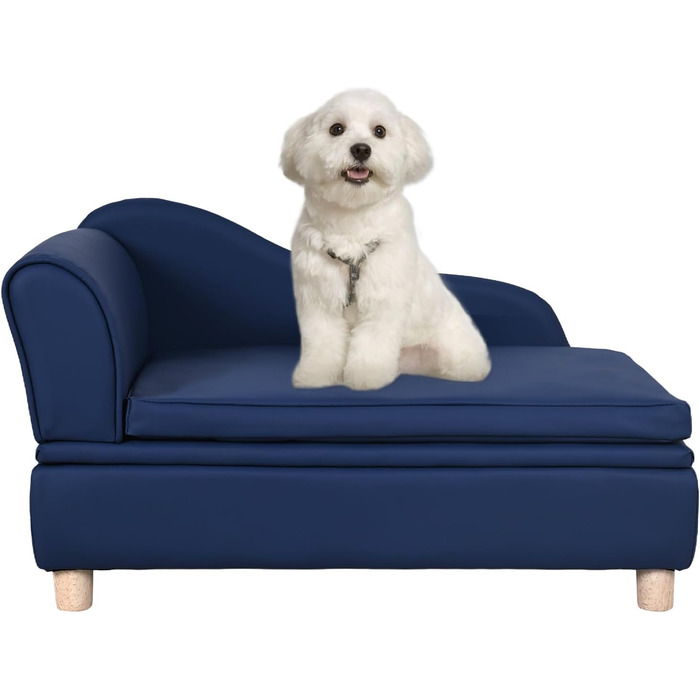 Софа для собак та котів Yoonnie room з PU-шкіри з місцем для зберігання, з дерев'яним каркасом, з подушками, для цуценят та котів (Перловий білий)