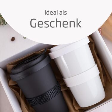 Mahlwerck Coffee-to-go Cup, Porcelain Coffee-to-go Cup with Leak-proof Lid, Design, Grey, 400ml (1 piece (1-pack), Gold)