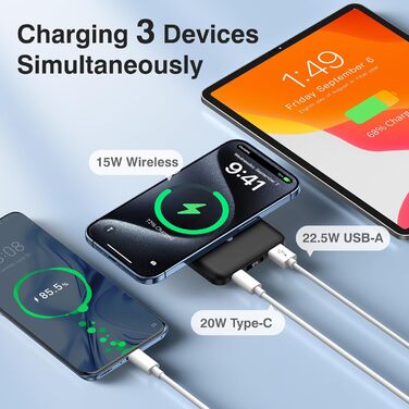 Power Bank AOGUERBE 10000mAh з MagSafe, LED дисплеєм, PD 22.5W, для iPhone 17/16/15/14/13/12 (Чорний)