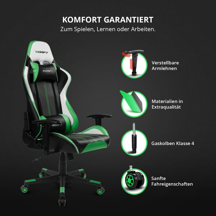 Геймерське крісло Drift DR175PINK: Професійне, чорно-рожеве, екошкіра, регульовані підлокітники, клас 4