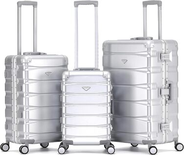 Набір валіз Flight Knight Premium: S (55x35x20cm), M (67cm), L (77cm) – алюмінієвий каркас, ABS, 8 коліс, захист від злому, ручна клада, для подорожей