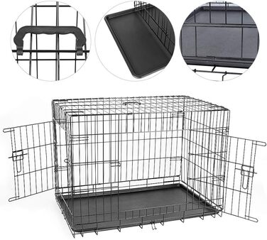 Клітка для собак з 2 дверцятами, складана переноска для собак та дрібних тварин з піддоном (42 дюйми)