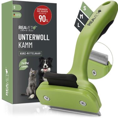 Гребінець для підшерстка ReaVET для собак та котів з короткою шерстю, середніх порід. Видаляє підшерсток, доглядає за верхнім шаром шерсті. З кнопкою самоочищення. Ідеальний для сезонного линяння. Гребінець для собак та котів, підходить для малих порід (S