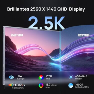 Портативний монітор ARZOPA 16.1' 2.5K 180Hz (2560x1440) HDR10, Space Grey (Z3FC/180HZ)