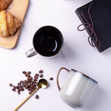 Набір керамічних кавових чашок LERATIO, 340 мл, 6 шт. - великі порцелянові чашки з зручною ручкою для лате, капучино, молока, какао. Можна мити в посудомийній машині та використовувати в мікрохвильовці. Ідеально підійде для чоловіків, жінок, батьків. Колі