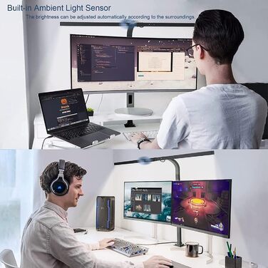 LED лампа настільна з авторегулюванням яскравості, 80 см, кріплення-прищіпка, регулювання колірної температури, захист для очей, денне світло, таймер, матовий чорний