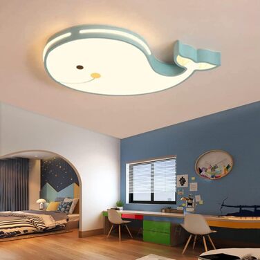 LED Ceiling Lamp Dolphin Shape, Dimmable with Remote Control, Boy Girl Baby Kids Children's Room Lamps Ceiling, Children's Room, Bedroom Lamp, Room Lighting Chandelier, White, 50cm (Green, 50)