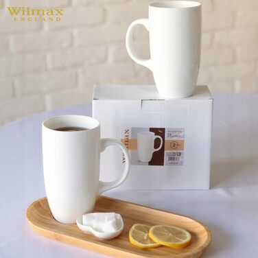 Набір чашок для чаю та кави Wilmax - 2 шт. (630 мл) - порцелянові чашки з ручками, білі