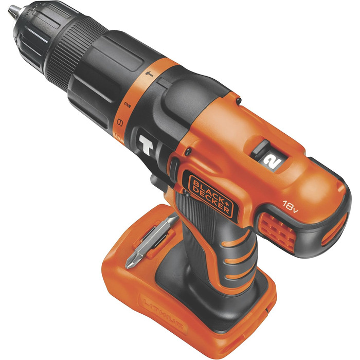 Акумуляторний ударний дриль-шуруповерт Black+Decker BDCH188N (18V, 2 швидкості, патрон 10 мм, регулювання крутного моменту, подвійний біт, без акумулятора та зарядного пристрою)