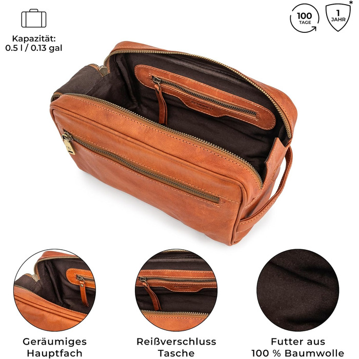 Шкіряна косметичка Berliner Bags Vintage Kulturbeutel Tim XL для чоловіків та жінок, коричнева