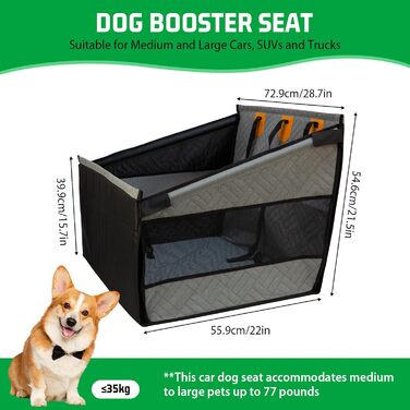 Надійний автокрісло для собак, посилене автокрісло для середніх та великих собак, водонепроникне, неслизьке, з захистом від подряпин, з 3 ременями кріплення