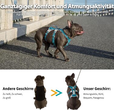 Шлейка безпеки для собак Huntboo, антизламна, зі світловідбиваючими елементами та м'якою ручкою, регульована жилетка для маленьких собак, для прогулянок та тренувань (S, Синій, X-Small, упаковка з 1)