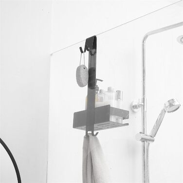 Kelelife Shower Shelf for Hanging, Shower Shelf No Drilling, Stainless Steel Shower Shelf with Hooks for Frameless Glass Door, Shampoo Holder for Shower (Black)