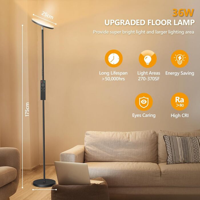 Стельова LED-лампа LUCKEA 36W з регулюванням яскравості, дистанційним керуванням та сенсорним вимикачем для вітальні, спальні, офісу