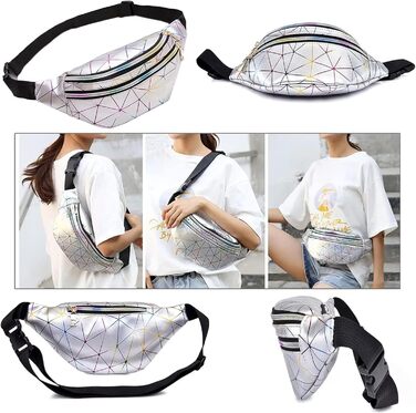 Сумка на пояс 80-х для жінок, лазерний стиль, блискітки, регульований ремінь, водонепроникна, для активного відпочинку, подорожей, туризму, відпустки (срібна, оновлена версія)