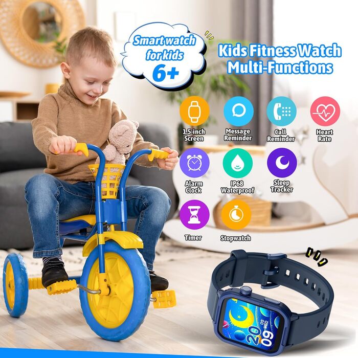 Дитячий розумний годинник Kinder Smartwatch для хлопчиків та дівчаток. Активність, серцевий ритм, сон, IP68, водонепроникність, 19 спортивних режимів.