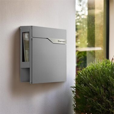 Поштовий ящик Metzler з газетницею та табличкою з нержавіючої сталі V2A, сучасний, стійкий до іржі, сірий алюміній Ral 9007, 10 років гарантії на запчастини, з вікном огляду Siebert