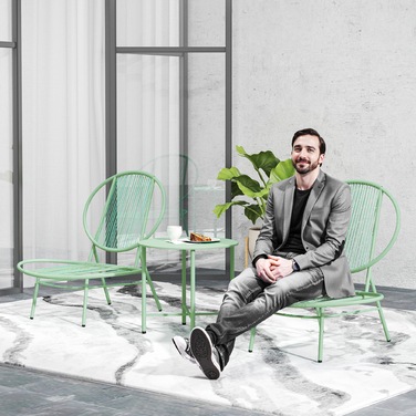 Набір для відпочинку на вулиці Outsunny Bistro-Set, 3 частини, зі сталі, стійкий до погодних умов. Набір садових меблів з бістро-столом, ергономічними стільцями у формі мушлі, набір для балкону та саду, група сидіння, набір для саду, зелений | Aosom