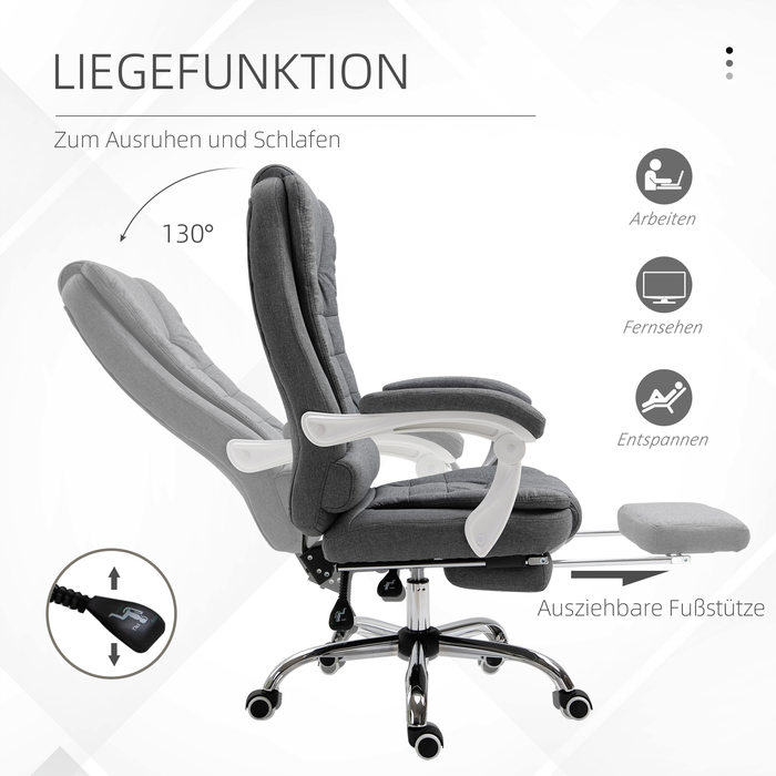 Vinsetto Ergonomic Office Chair with Folding Footrest, Height Adjustable & Reclining, Metal Grey for Home Office Comfort